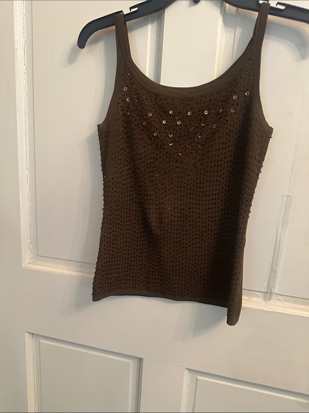 Women's Brown Sequin Scoop Neck Tank Top